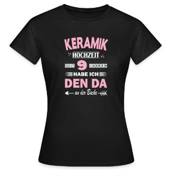 Mariage en céramique 9e anniversaire de mariage anniversaire de mariage épouse - T-shirt Femme - noir - Devant - AI Model Female 172 dark (172cm)