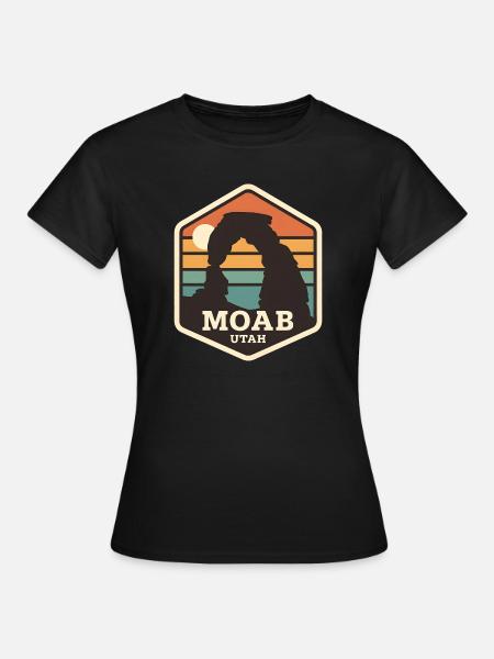 Arco del desierto de Moab, Utah, puesta de sol retro - Camiseta mujer - negro