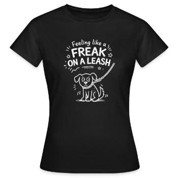Dog with leash – cheeky comic motif - Women's T-Shirt - black - Front - AI Model Female 172 dark (172cm)