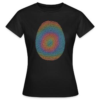Regenbogen-Fingerprint Spirale - Frauen T-Shirt - Schwarz - Vorne - AI Model Female 172 dark (172cm)