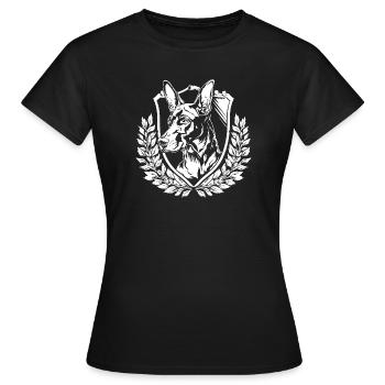 Dobermann Schild mit Lorbeer - Frauen T-Shirt - Schwarz - Vorne - AI Model Female 172 dark (172cm)