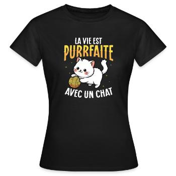 Life purrs with a cute cat - Women's T-Shirt - black - Front - AI Model Female 172 dark (172cm)
