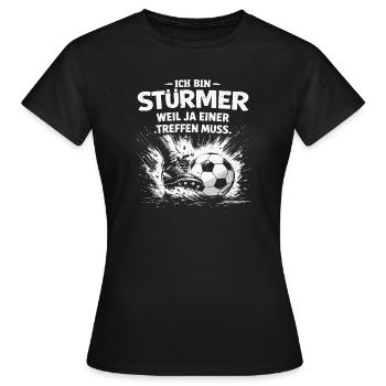 Je suis attaquant – parce que quelqu’un doit marquer - T-shirt Femme - noir - Devant - AI Model Female 172 dark (172cm)