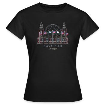 Chicago, Navy Pier handgezeichnet - Frauen T-Shirt - Schwarz - Vorne - AI Model Female 172 dark (172cm)