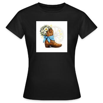 Linedance Boot Blue Bandana White Flowers Wheel - Women's T-Shirt - black - Front - AI Model Female 172 dark (172cm)