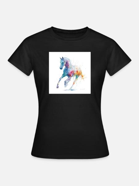 Regenbogen-Aquarellpferd in Bewegung - Frauen T-Shirt - Schwarz