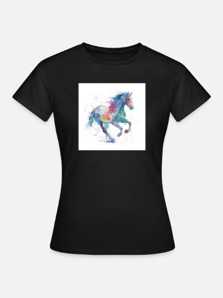 Regenbogengalopp-Aquarellpferd - Frauen T-Shirt - Schwarz