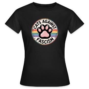 Katzen gegen Rassismus – Antifaschistische Merch - Frauen T-Shirt - Schwarz - Vorne - AI Model Female 172 dark (172cm)