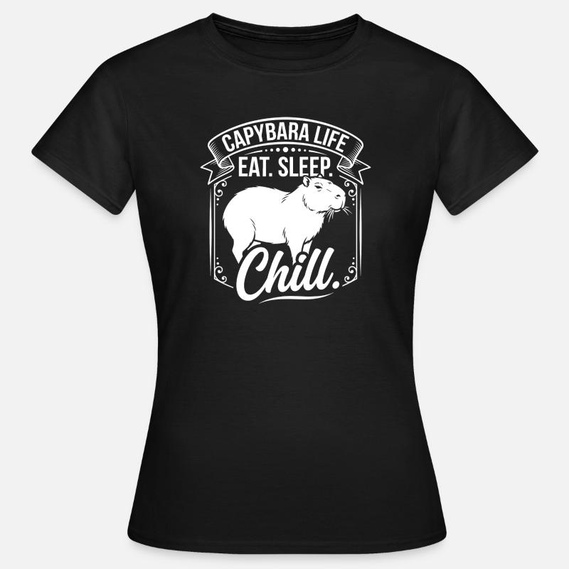 Capybara Life: Eat Sleep Chill - Dame-T-shirt - sort