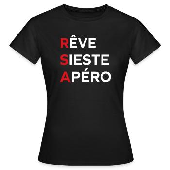 Rêves Sieste Apéro rsa - T-shirt Femme - noir - Devant - AI Model Female 172 dark (172cm)