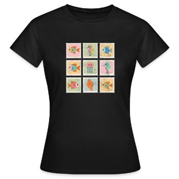 Timbres du motif Animaux de la mer - T-shirt Femme - noir - Devant - AI Model Female 172 dark (172cm)