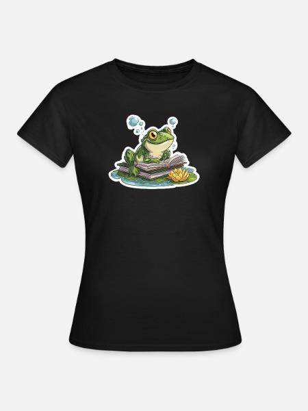 Frosch-Lese-Teich-Bibliothekar-Humor-Lesung - Frauen T-Shirt - Schwarz