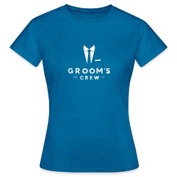 GROOM’S CREW – Junggesellenabschied Team Bräutigam - Frauen T-Shirt - Antikblaues Saphir meliert - Vorne - AI Model Female 172 dark (172cm)