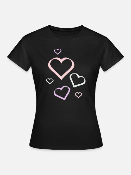 Herz pastell Muster Herzmuster Geschenk - Frauen T-Shirt - Schwarz
