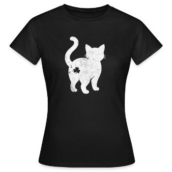 Katzen Silhouette mit Kleeblatt - Frauen T-Shirt - Schwarz - Vorne - AI Model Female 172 dark (172cm)