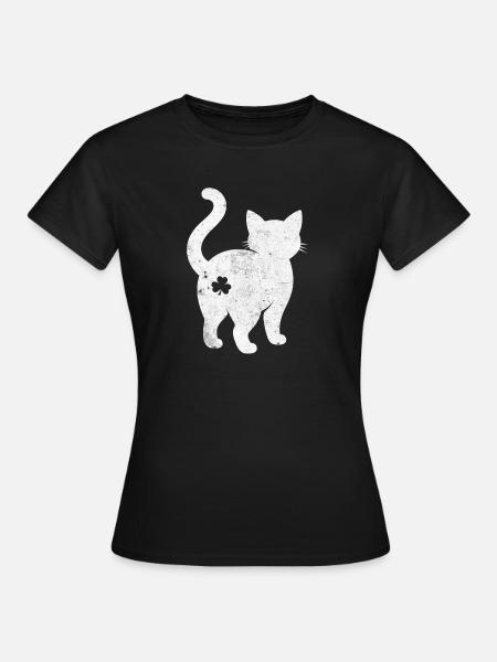 Katzen Silhouette mit Kleeblatt - Frauen T-Shirt - Schwarz