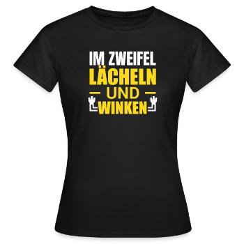 Im Zweifel lächeln und winken - Frauen T-Shirt - Schwarz - Vorne - AI Model Female 172 dark (172cm)