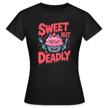 Cupcake Diabolique: Douce Menace - T-shirt Femme - noir - Devant - AI Model Female 172 dark (172cm)