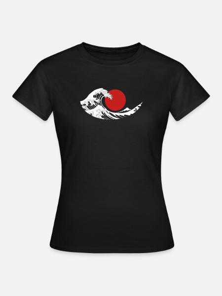 Esthétique japonaise du Soleil Rouge de la Grande Vague - T-shirt Femme - noir