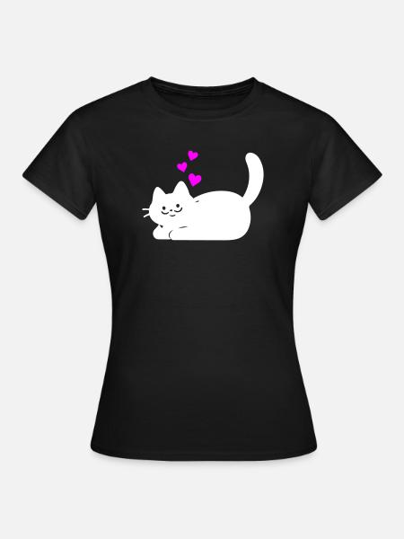 Liegende Katze mit Herzen Weiß - Frauen T-Shirt - Schwarz