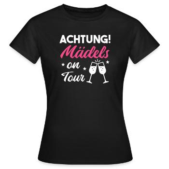 Achtung! Mädels on Tour – JGA Party Shirt - Frauen T-Shirt - Schwarz - Vorne - AI Model Female 172 dark (172cm)