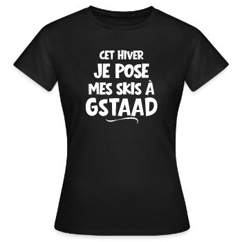 station de ski, skier, Gstaad - T-shirt Femme - noir - Devant - AI Model Female 172 dark (172cm)