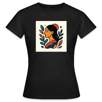 Farbenfrohes Porträt mit Laub - Frauen T-Shirt - Schwarz - Vorne - AI Model Female 172 dark (172cm)
