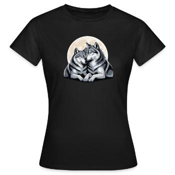 Wolf Paar Liebe Valentinstag - Frauen T-Shirt - Schwarz - Vorne - AI Model Female 172 dark (172cm)