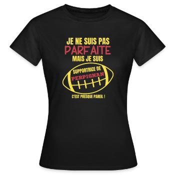 Supportrice de Perpignan Humour - T-shirt Femme - noir - Devant - AI Model Female 172 dark (172cm)