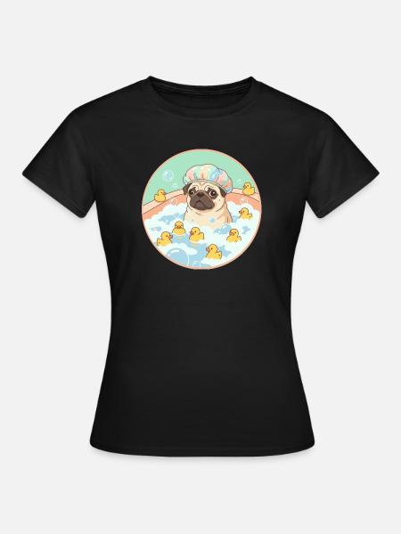 Mopps beim Badespaß - Frauen T-Shirt - Schwarz