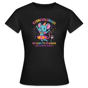 Carnaval : Souris Confettis en Cœur de Carnaval - T-shirt Femme - noir - Devant - AI Model Female 172 dark (172cm)