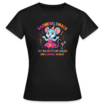 Carnaval : Souris Confettis en Cœur de Carnaval - T-shirt Femme - noir - Devant - AI Model Female 172 dark (172cm)
