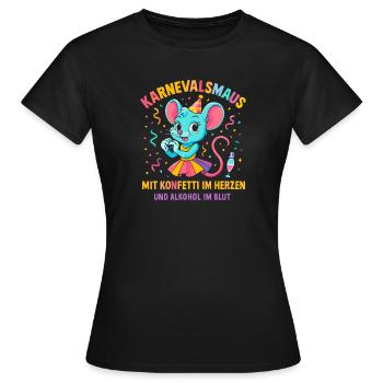 Carnaval : Souris Confettis en Cœur de Carnaval - T-shirt Femme - noir - Devant - AI Model Female 172 dark (172cm)