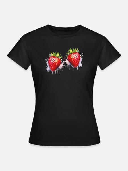 Wasserfarbene Erdbeeren - Frauen T-Shirt - Schwarz