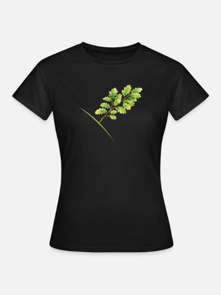 Blätterzweig Eiche - Aquarell - Frauen T-Shirt - Schwarz