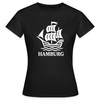 Hamburg Kogge – Maritimes Segelschiff  - Frauen T-Shirt - Schwarz - Vorne - AI Model Female 172 dark (172cm)