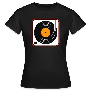 Retro-Vinyl-Album auf dem Plattenspieler - Frauen T-Shirt - Schwarz - Vorne - AI Model Female 172 dark (172cm)