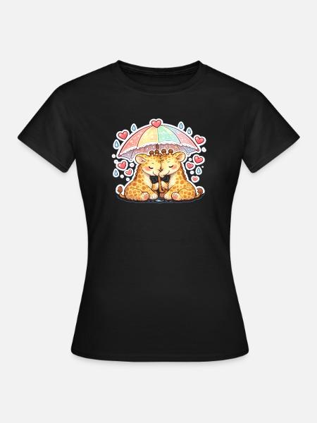 Regenbogenpfote Umarmung giraffe paar - Frauen T-Shirt - Schwarz