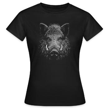 Portrait de sanglier sauvage dans le style linogravure - T-shirt Femme - noir - Devant - AI Model Female 172 dark (172cm)