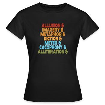 Literary Devices Typography Stack - Women's T-Shirt - black - Front - AI Model Female 172 dark (172cm)