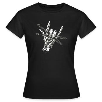 Baguettes de batterie squelette Main – Metal Rock Cors Batterie - T-shirt Femme - noir - Devant - AI Model Female 172 dark (172cm)