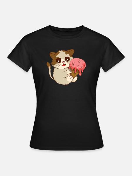 Katze isst Eis - Frauen T-Shirt - Schwarz