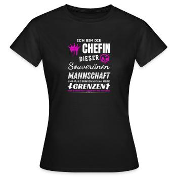 Chef de l’équipe Souveraine Cadeaux - T-shirt Femme - noir - Devant - AI Model Female 172 dark (172cm)