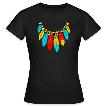 Indianer Kostüm Indianerin Federn Halskette bunt - Frauen T-Shirt - Schwarz - Vorne - AI Model Female 172 dark (172cm)