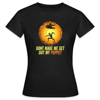 Puppet Master Pun Tee - Frauen T-Shirt - Schwarz - Vorne - AI Model Female 172 dark (172cm)