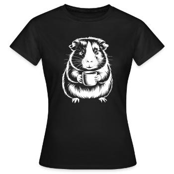 Kaffeetrinkender Meerschweinchen Silhouette - Frauen T-Shirt - Schwarz - Vorne - AI Model Female 172 dark (172cm)