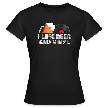 J’aime le design rétro de bière et de vinyle - T-shirt Femme - noir - Devant - AI Model Female 172 dark (172cm)