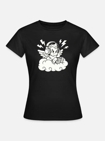 Musik Engel – Cherub mit Kopfhörern - Frauen T-Shirt - Schwarz