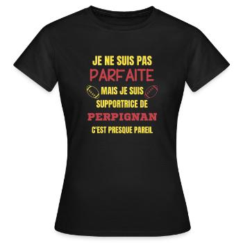 Supportrice de Perpignan Rugby - T-shirt Femme - noir - Devant - AI Model Female 172 dark (172cm)