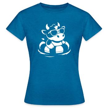 Cool cow in a swimming ring - Women's T-Shirt - antique blue sapphire heather - Front - AI Model Female 172 dark (172cm)